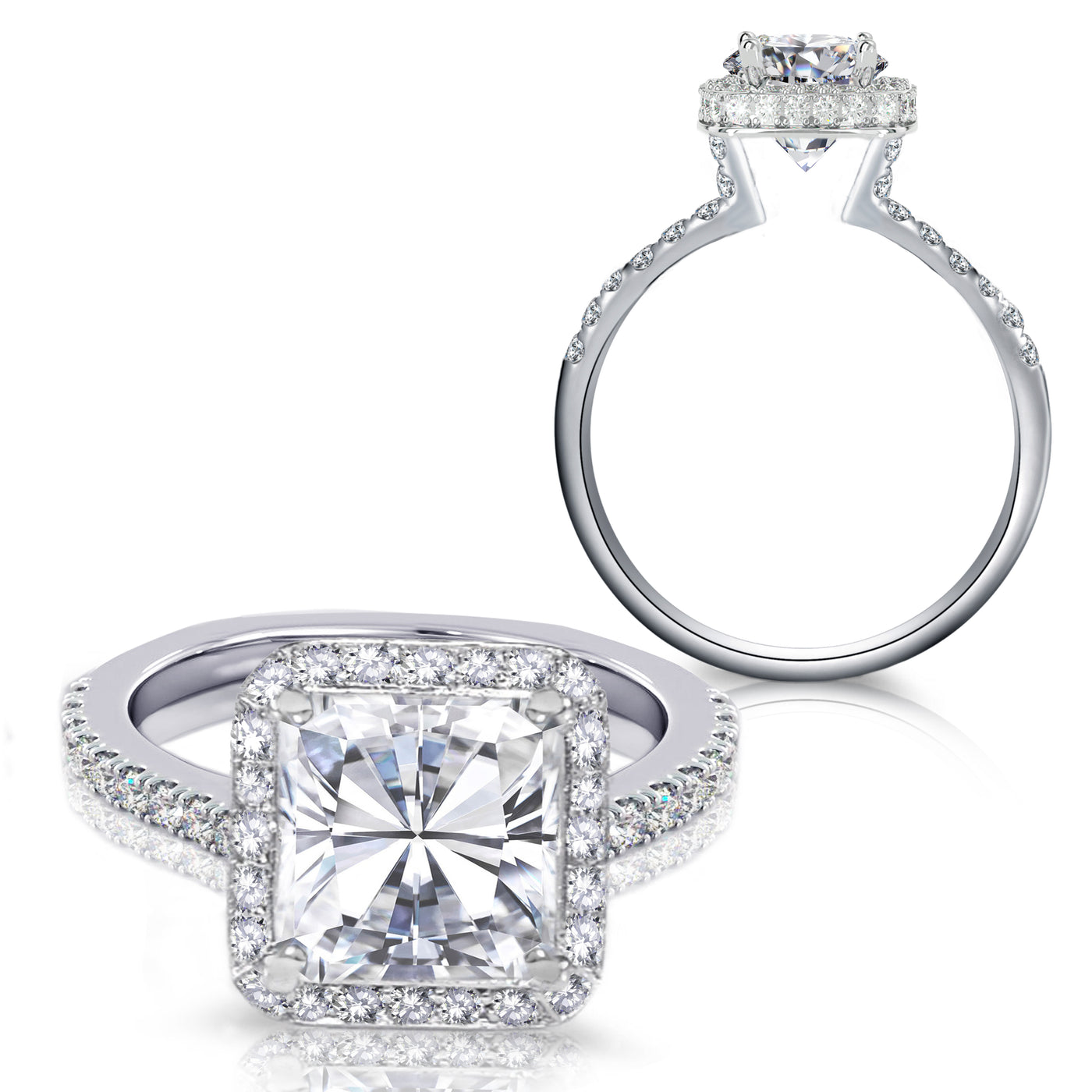 Platinum, White, or Yellow Gold Princess Cut Natural Diamond  Engagement Bridal Ring
