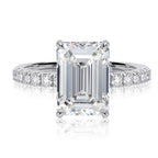 18K White Gold Emerald Cut Diamond Halo Pave' Engagement Ring