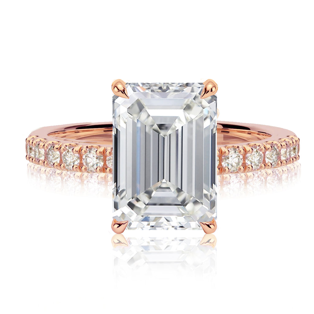 18K White Gold Emerald Cut Diamond Halo Pave' Engagement Ring