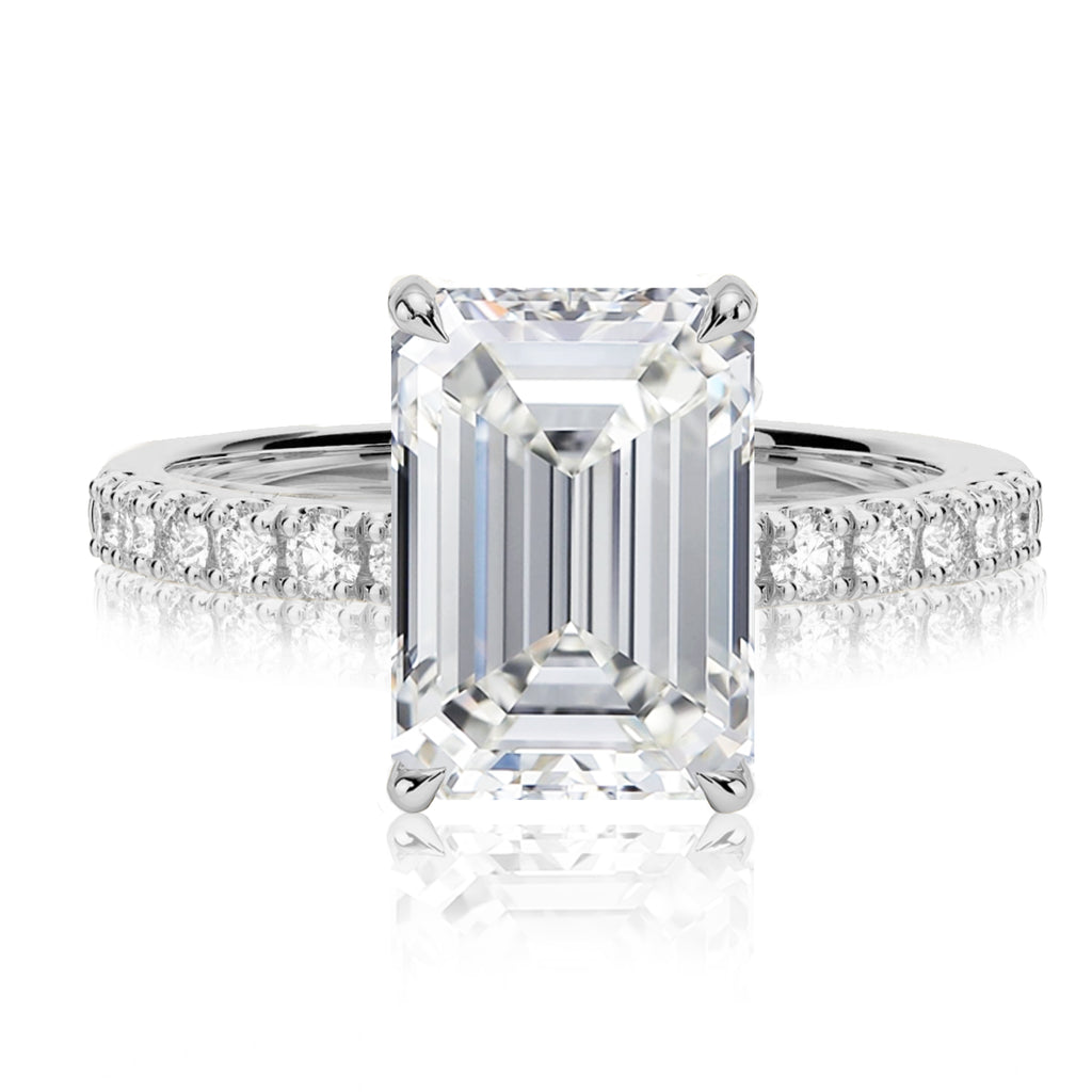 18K White Gold Emerald Cut Diamond Halo Pave' Engagement Ring