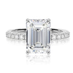 18K White Gold Emerald Cut Diamond Halo Pave' Engagement Ring