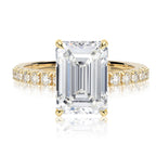 18K White Gold Emerald Cut Diamond Halo Pave' Engagement Ring