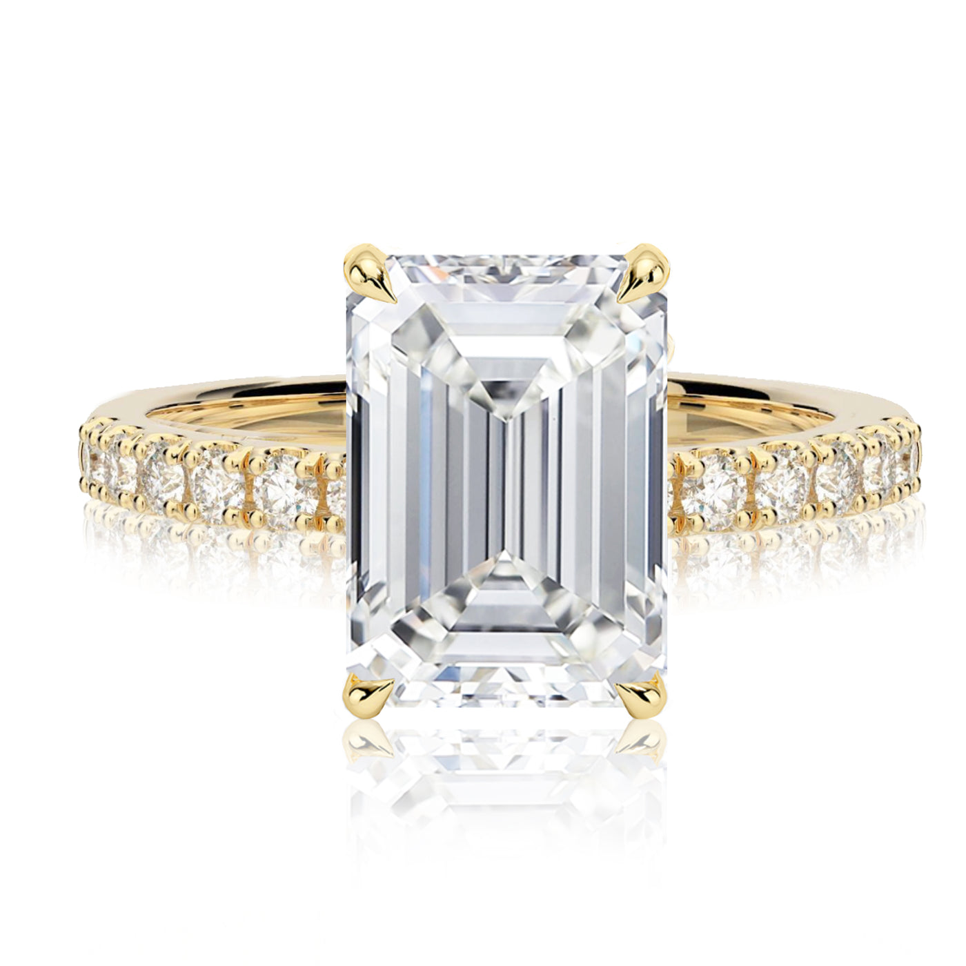18K White Gold Emerald Cut Diamond Hidden Halo Pave' Engagement Ring