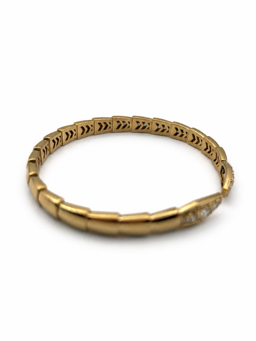 18k Yellow, White, or Rose Gold and Natural Diamond Double Snake Head Bracelet