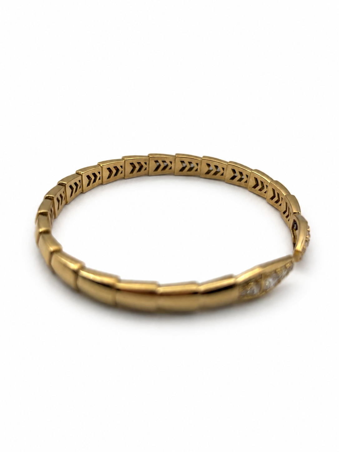18k Yellow, White, or Rose Gold and Natural Diamond Double Snake Head Bracelet