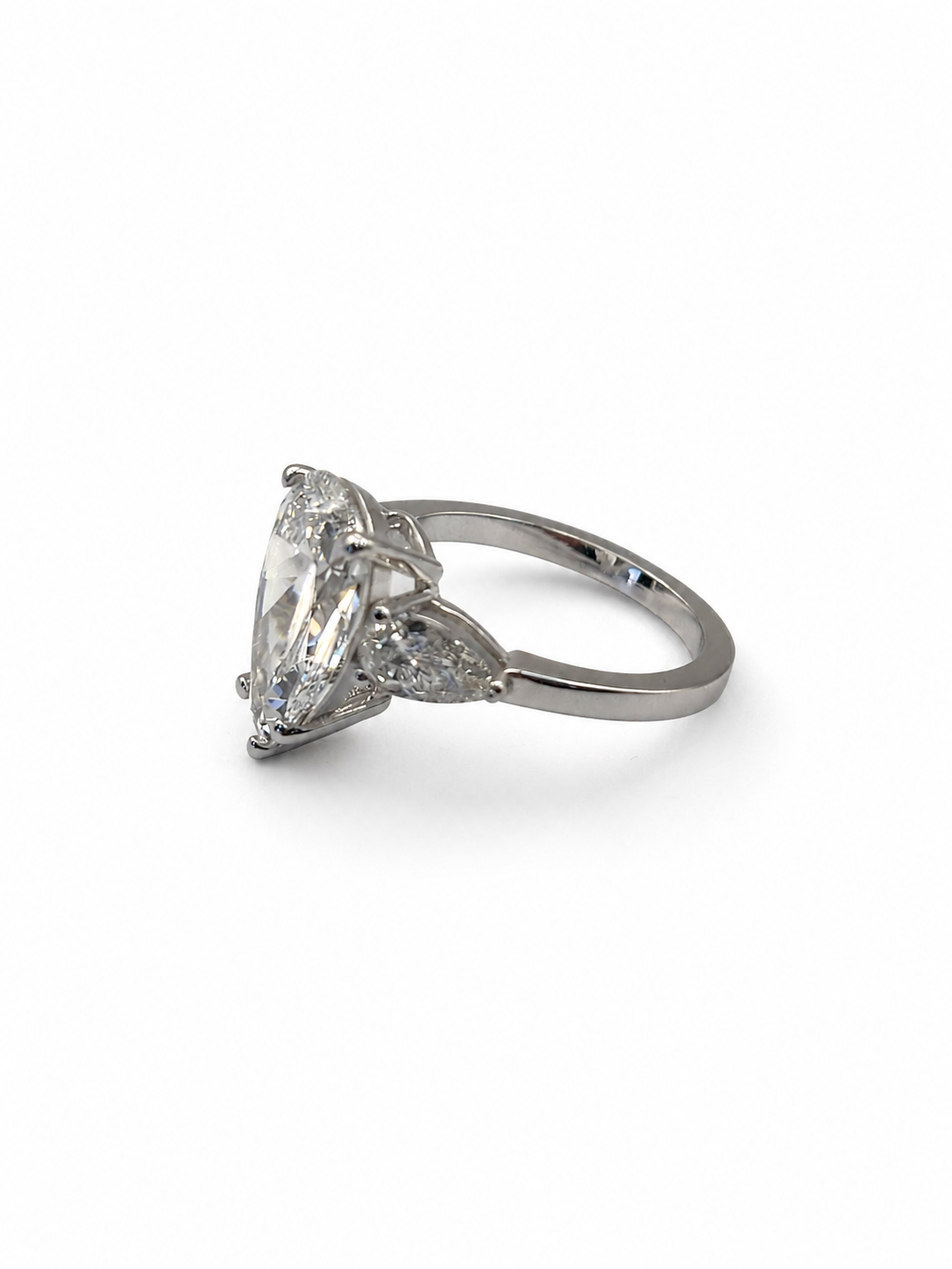 14K White Gold Pear Cut 3-Stone Lab Grown Diamond Ring 5ct