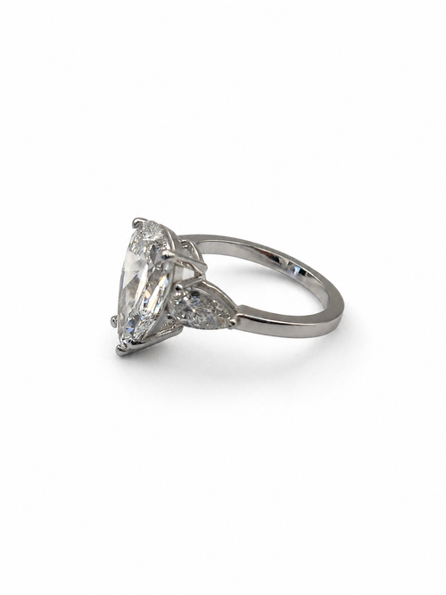 14K White Gold Pear Cut 3-Stone Lab Grown Diamond Ring 5ct