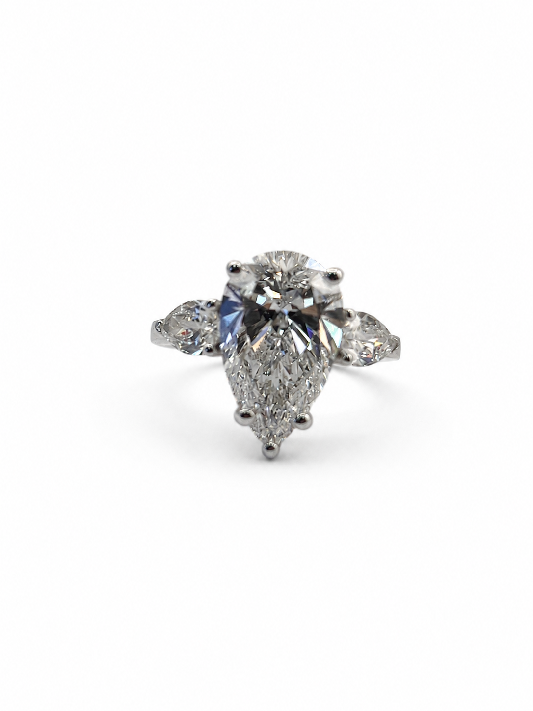 14K White Gold Pear Cut 3-Stone Lab Grown Diamond Ring 5ct