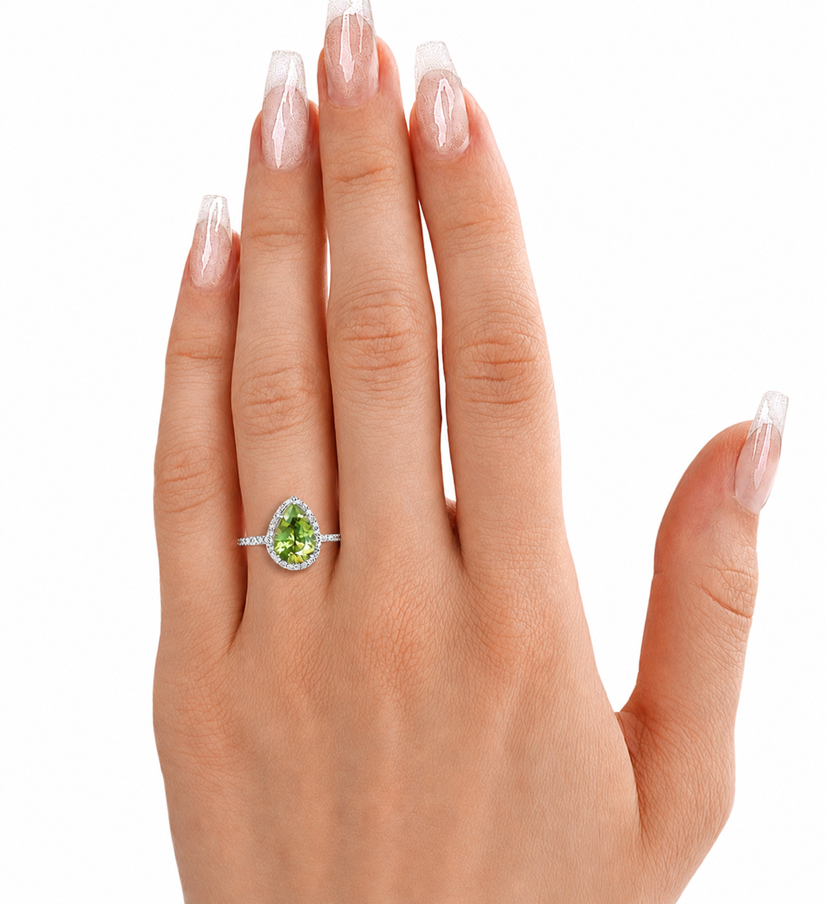 Platinum Green Peridot Diamonds Halo Ring