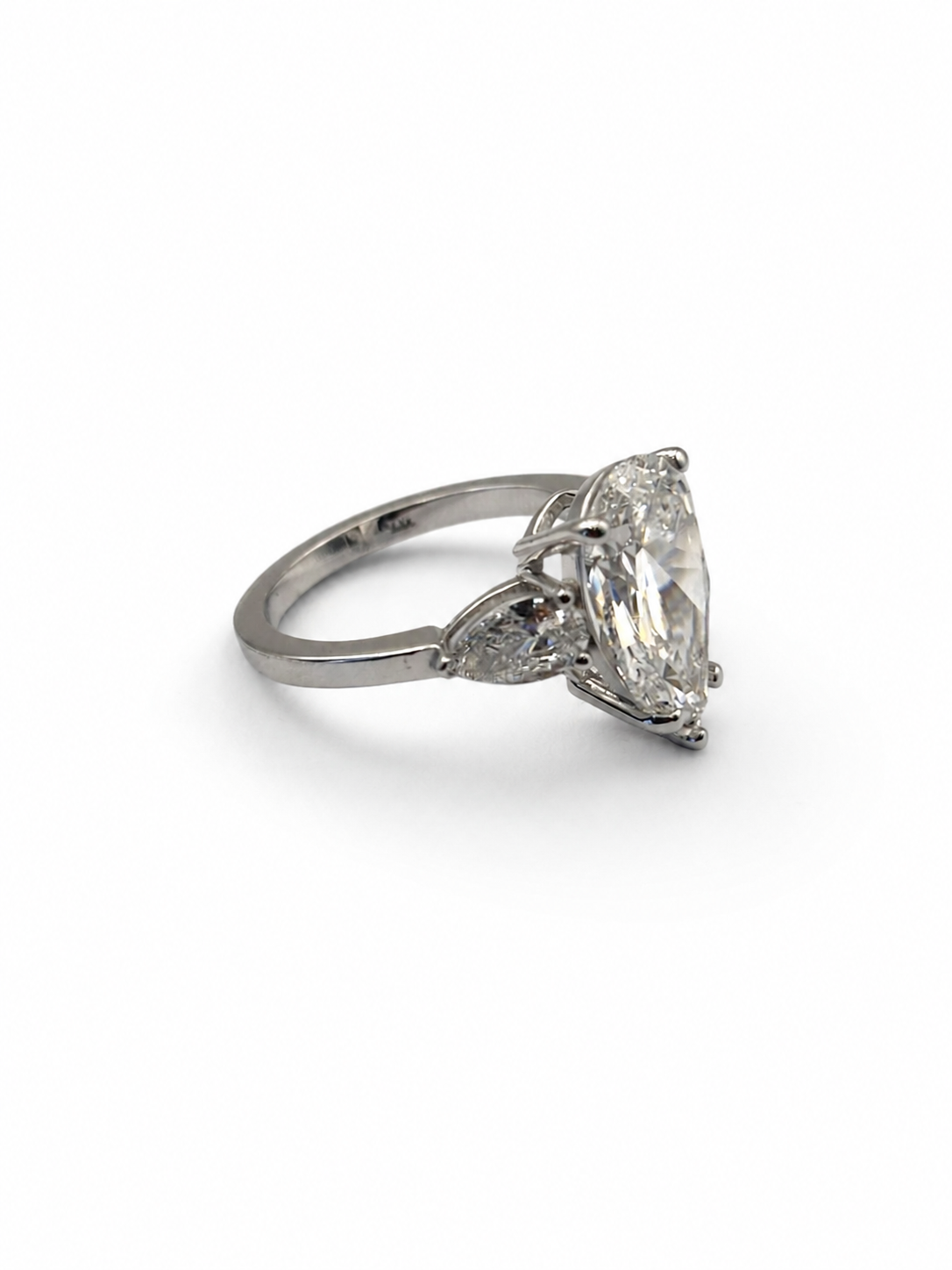 14K White Gold Pear Cut 3-Stone Lab Grown Diamond Ring 5ct