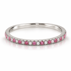 18K White Gold Natural Diamond & Pink Sapphire Eternity wedding Band Ring