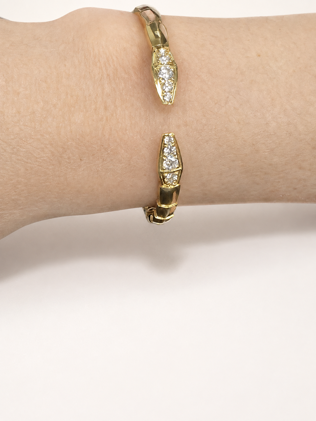 18k Yellow, White, or Rose Gold and Natural Diamond Double Snake Head Bracelet
