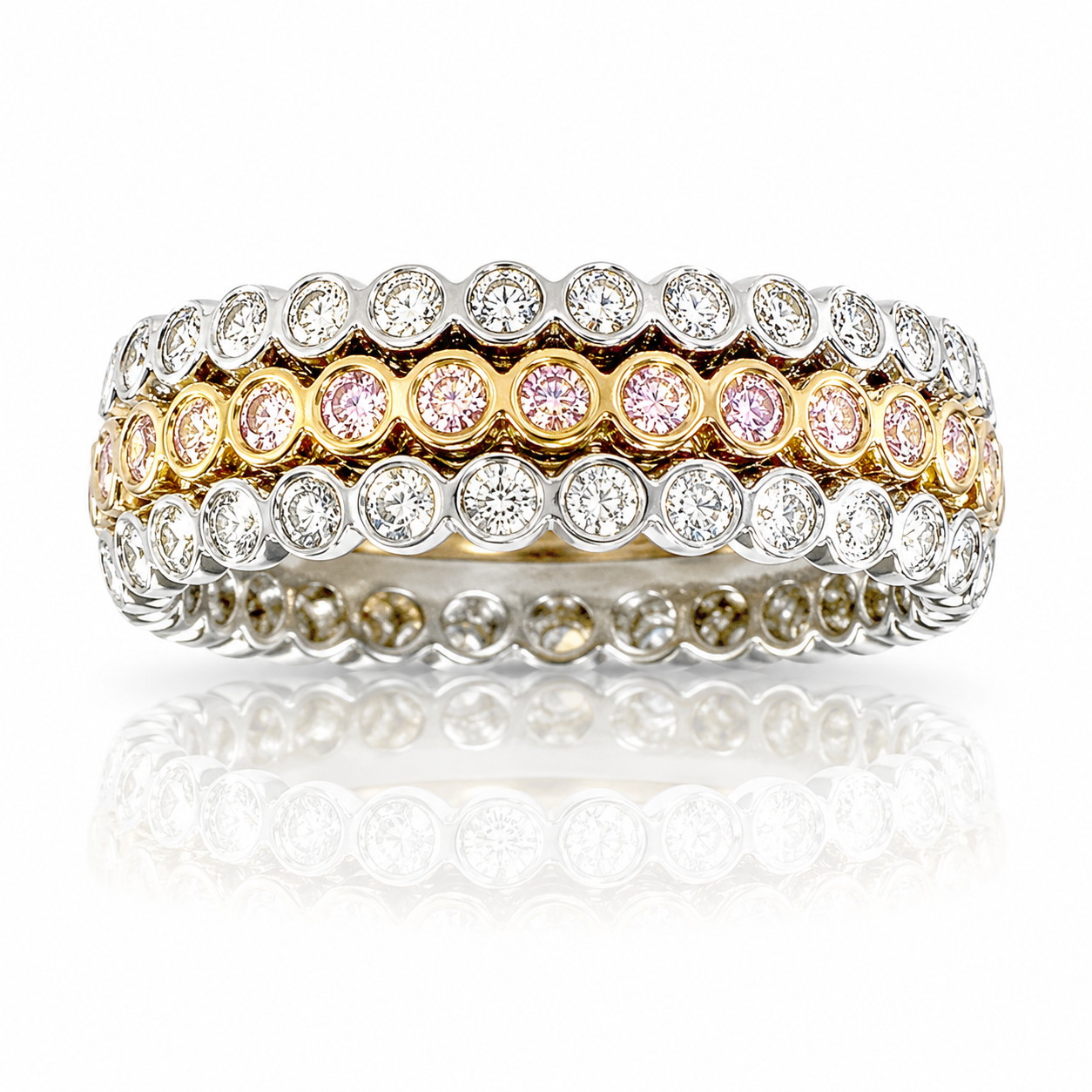 Platinum 18K Rose Gold Natural  Fancy Pink & Colorless Diamonds Bezel Set Band  -