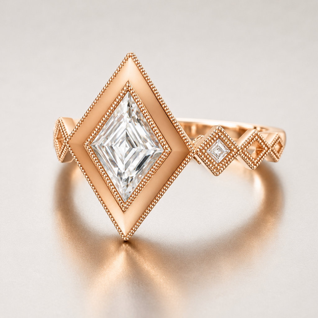 14k Rose Gold Virtue Cut Natural Diamond Milgrain Ring