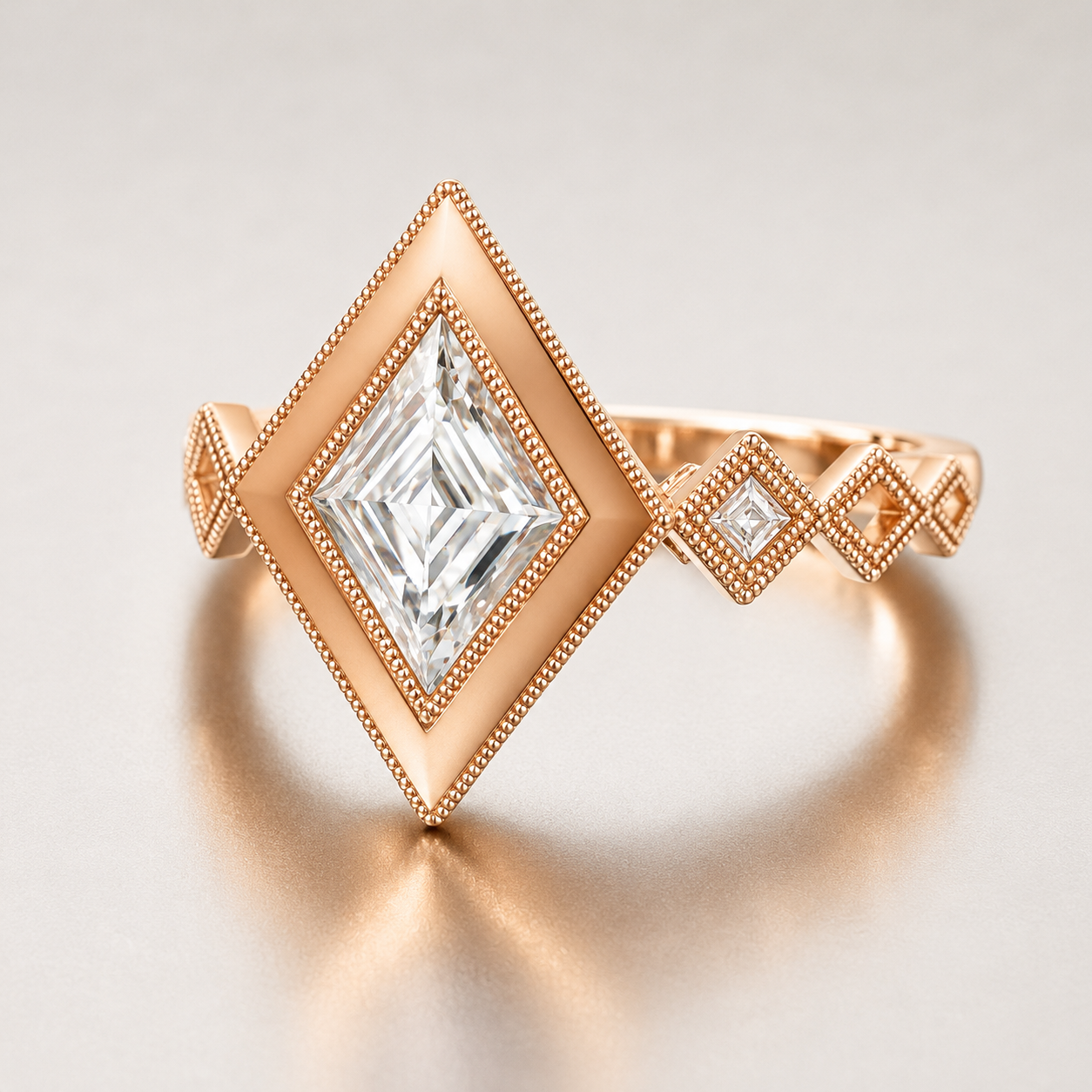 14k Rose Gold Virtue Cut Natural Diamond Milgrain Ring
