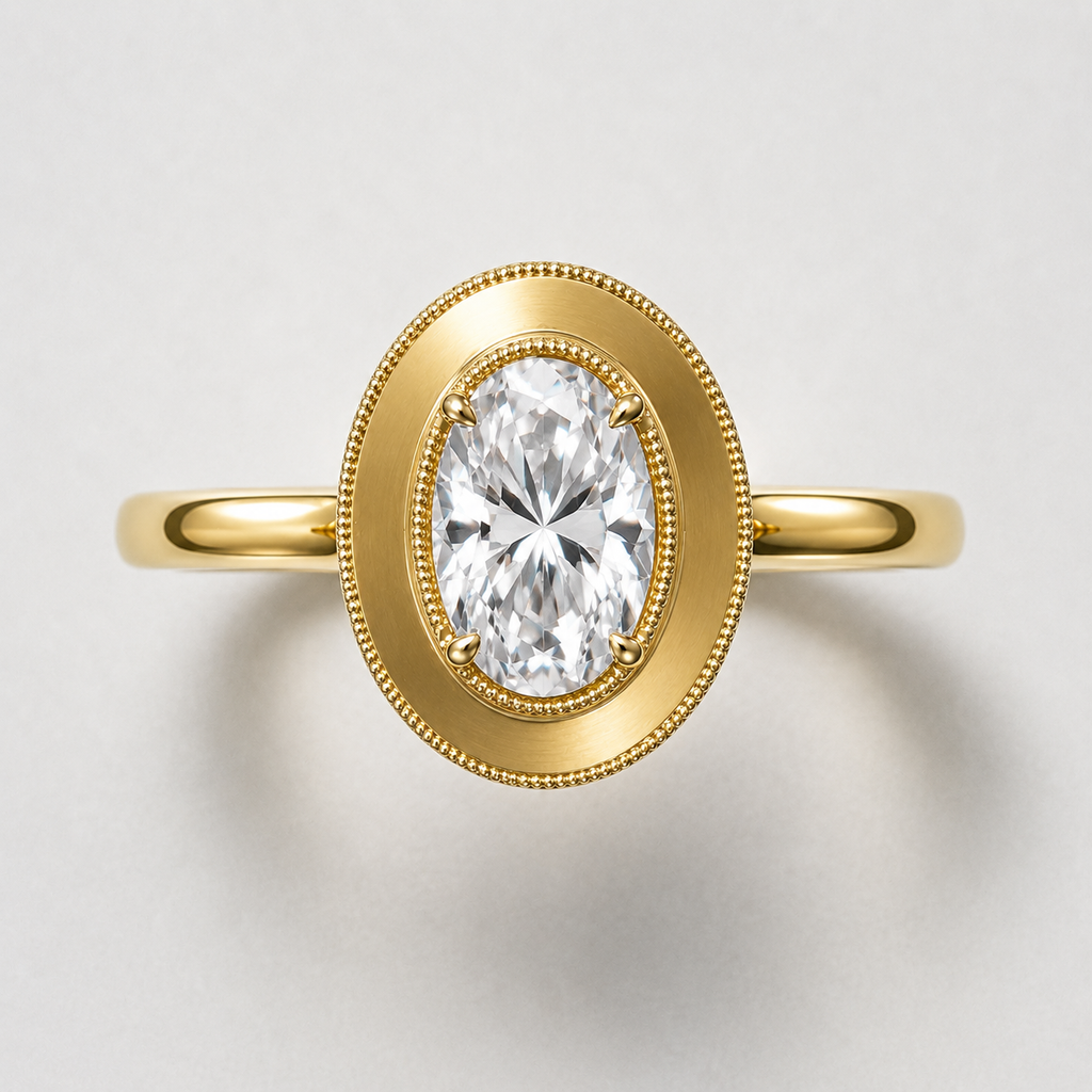 14k Yellow Gold Natural Oval Diamond Milgrain Engagement Ring