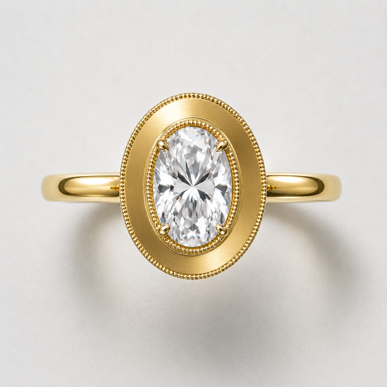 14k Yellow Gold Natural Oval Diamond Milgrain Engagement Ring