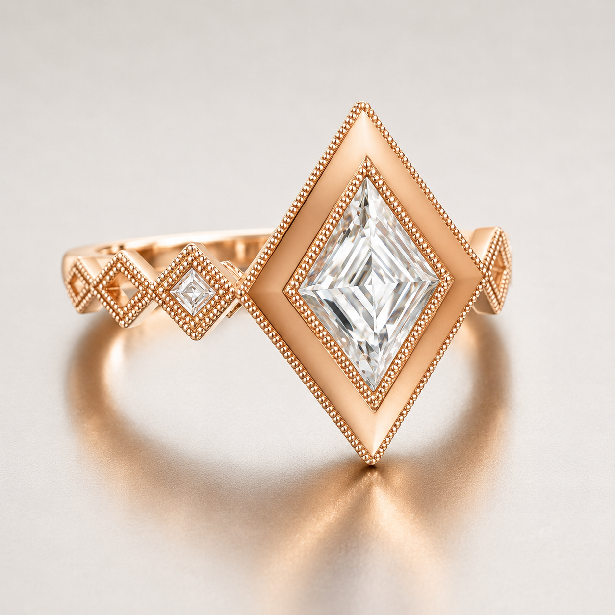 14k Rose Gold Virtue Cut Natural Diamond Milgrain Ring