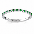 18K White Gold  Brilliant Round Natural Diamond &  Green Tsavorite Garnets Eternity wedding Band Ring