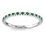 18K White Gold  Brilliant Round Natural Diamond &  Green Tsavorite Garnets Eternity wedding Band Ring