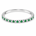 18K White Gold  Brilliant Round Natural Diamond &  Green Tsavorite Garnets Eternity wedding Band Ring