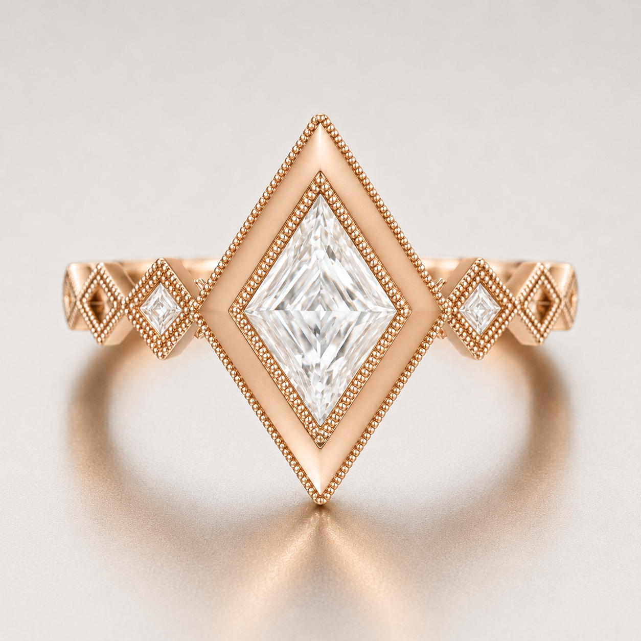 14k Rose Gold Virtue Cut Natural Diamond Milgrain Ring