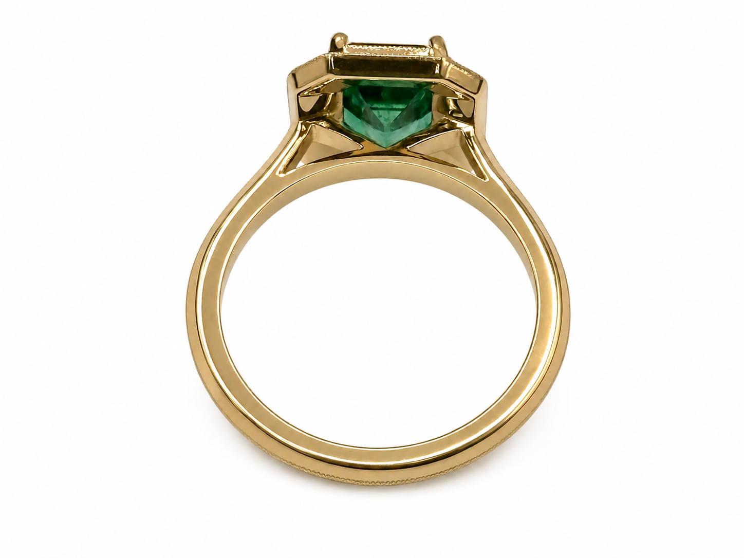 14k Yellow Gold Green Emerald Milgrain Ring - 1.40 ct