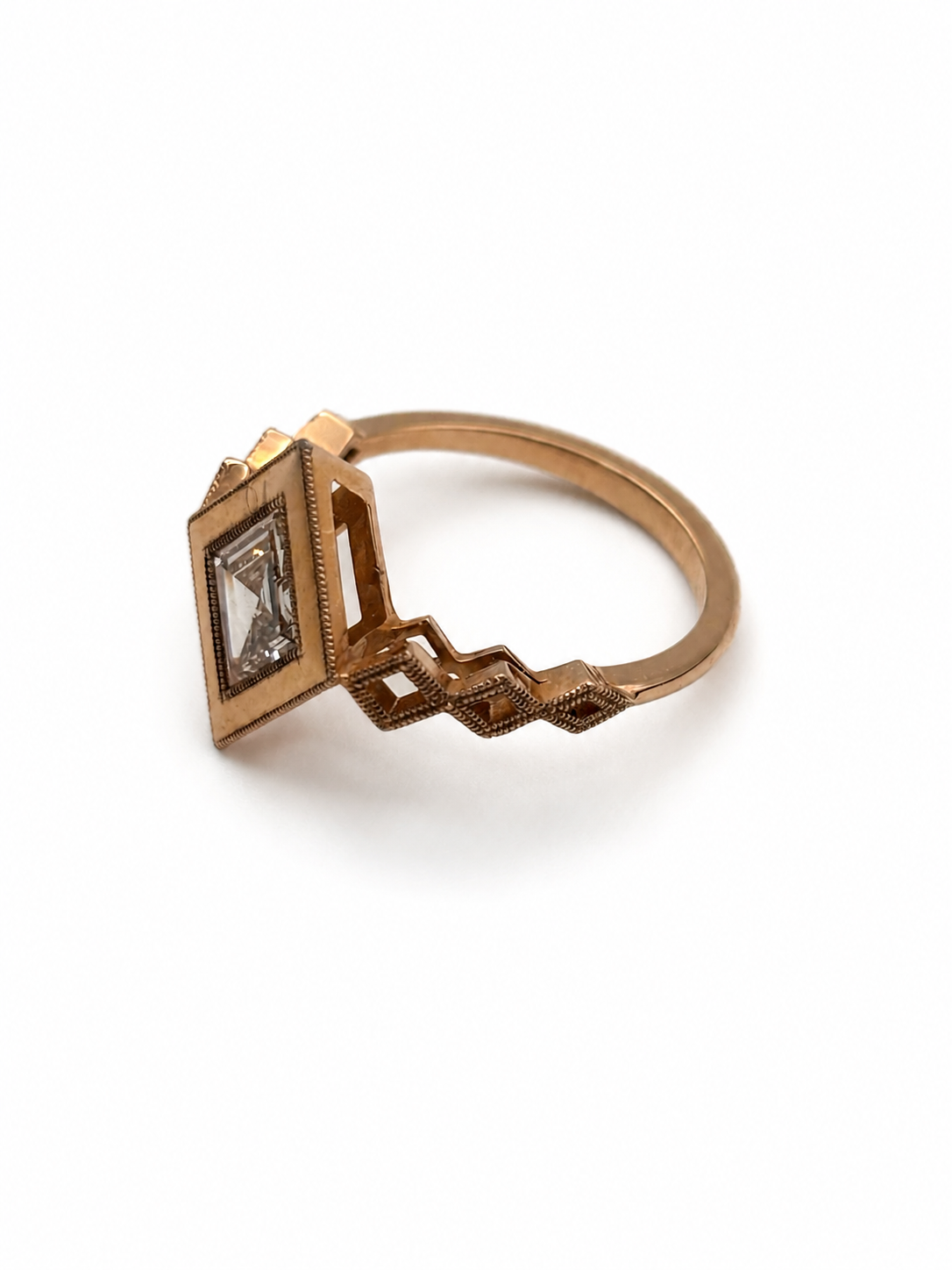 14k Rose Gold Virtue Cut Natural Diamond Milgrain Ring
