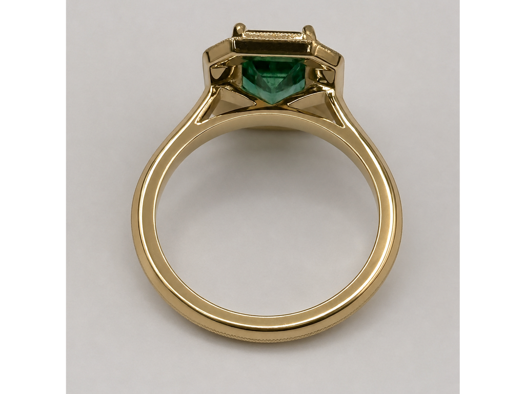 14k Yellow Gold Green Emerald Milgrain Ring - 1.40 ct