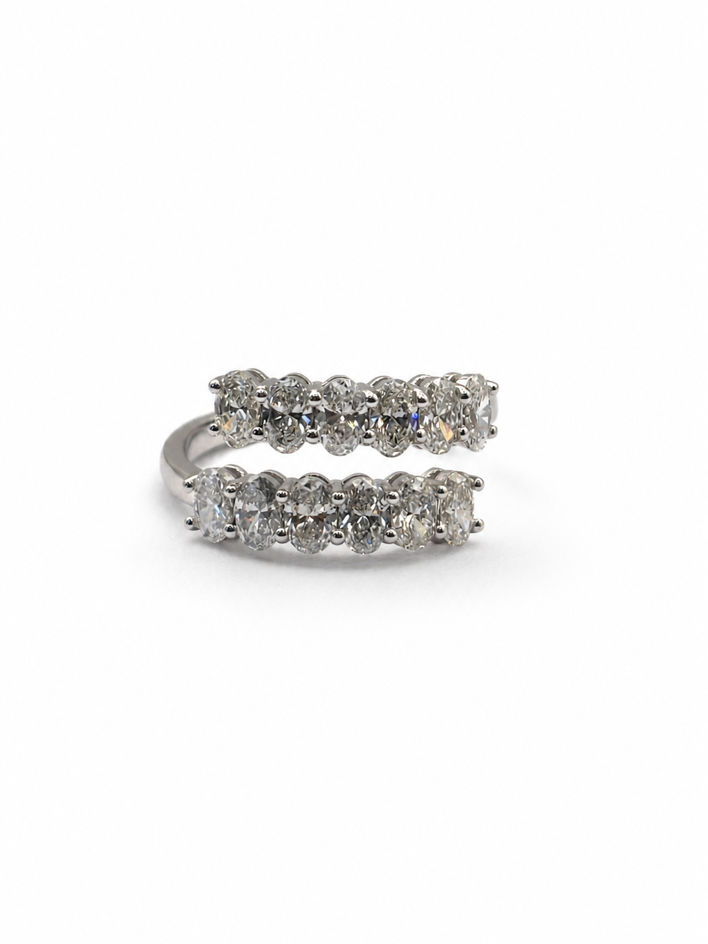 14K White Gold and Two-Row Oval Cut Lab Grown Diamond Ring 2.59ct