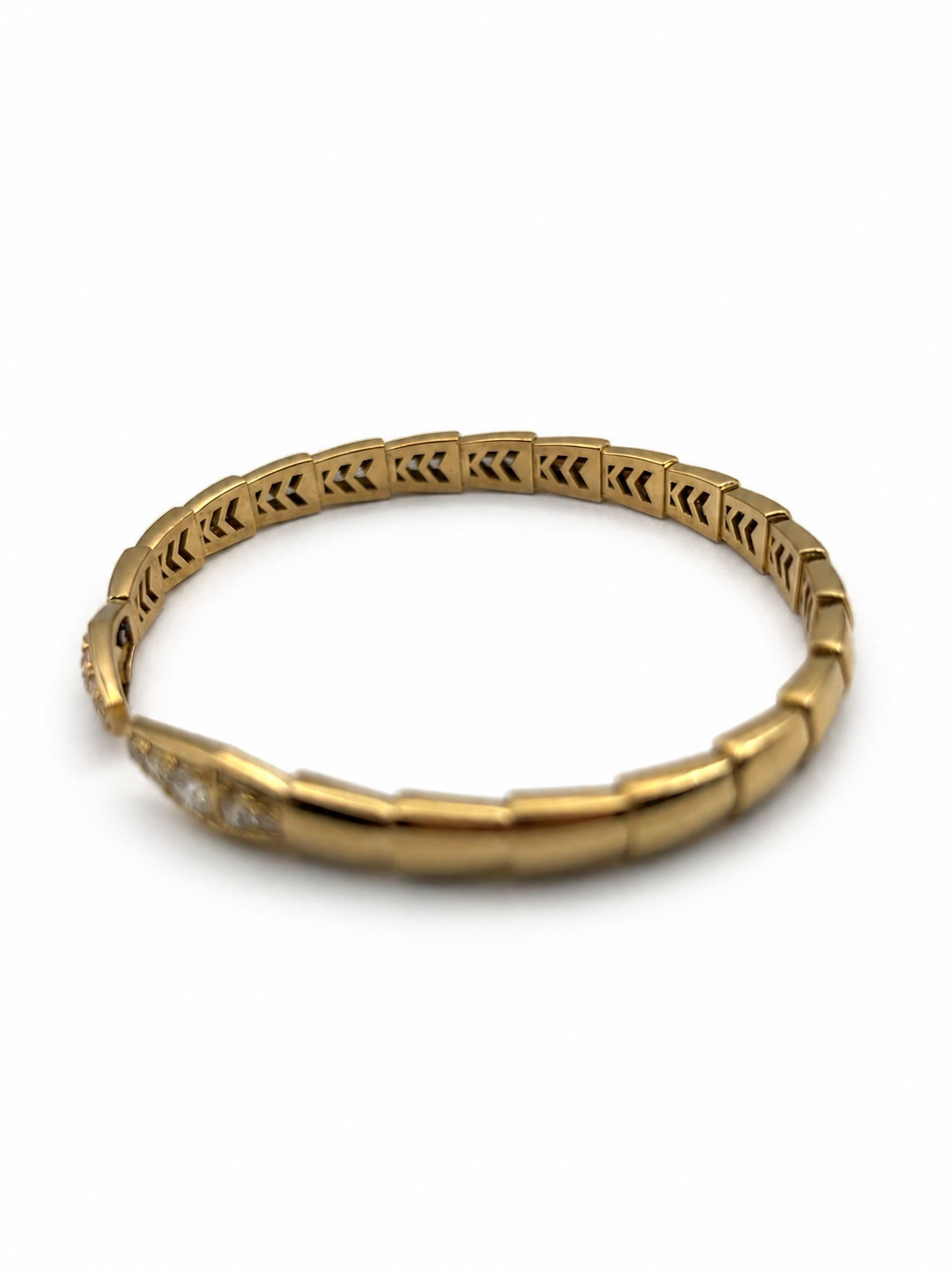 18k Yellow, White, or Rose Gold and Natural Diamond Double Snake Head Bracelet