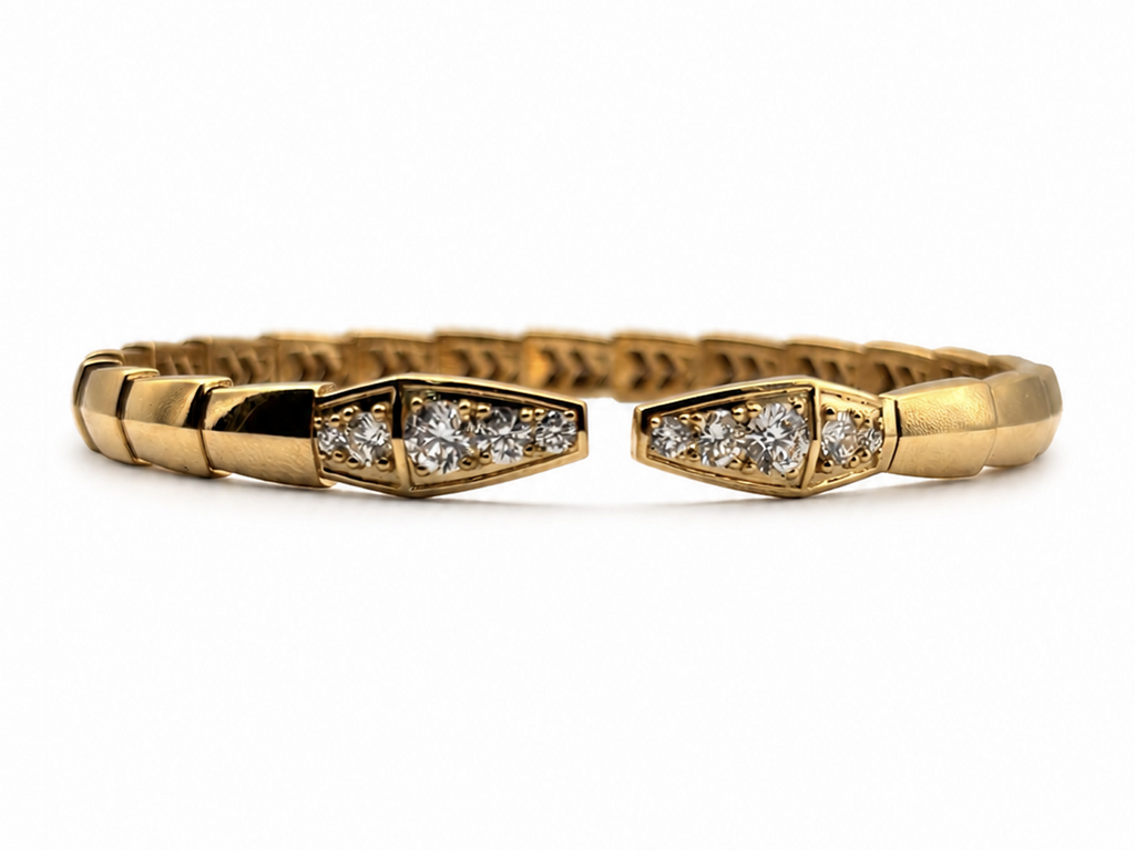 18k Yellow, White, or Rose Gold and Natural Diamond Double Snake Head Bracelet