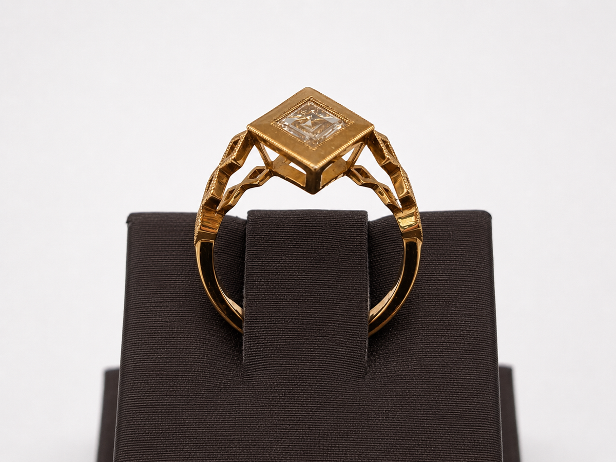 14k Rose Gold Virtue Cut Natural Diamond Milgrain Ring