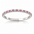 18K White Gold Natural Diamond & Pink Sapphire Eternity wedding Band Ring