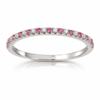 18K White Gold Natural Diamond & Pink Sapphire Eternity wedding Band Ring