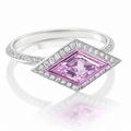 18k White Gold Pink Sapphire Virtue Cut Natural Diamonds Ring