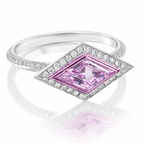 18k White Gold Pink Sapphire Virtue Cut Natural Diamonds Ring