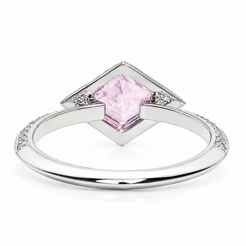 18k White Gold Pink Sapphire Virtue Cut Natural Diamonds Ring