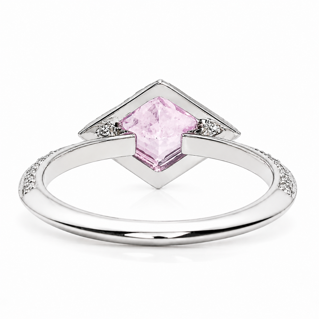 18k White Gold Pink Sapphire Virtue Cut Natural Diamonds Ring