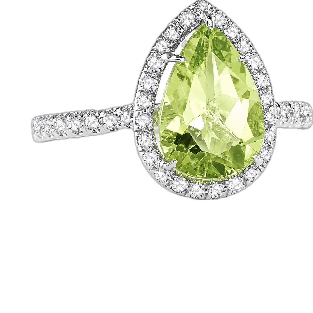 Platinum Green Peridot Diamonds Halo Ring