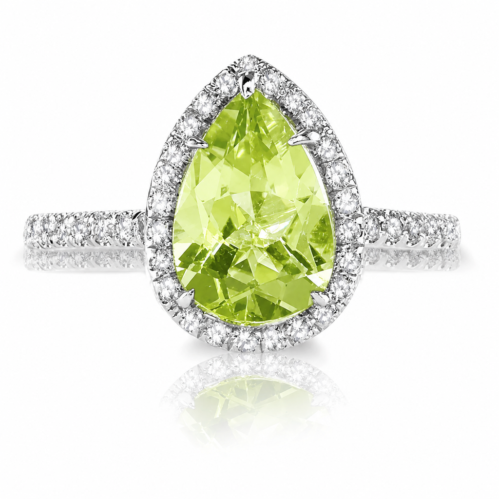 Platinum Green Peridot Diamonds Halo Ring