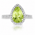 Platinum Green Peridot Diamonds Halo Ring