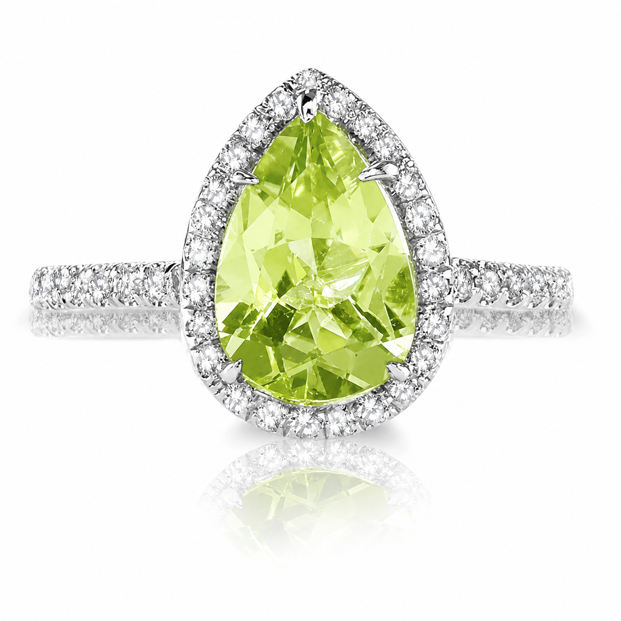 Platinum Green Peridot Diamonds Halo Ring