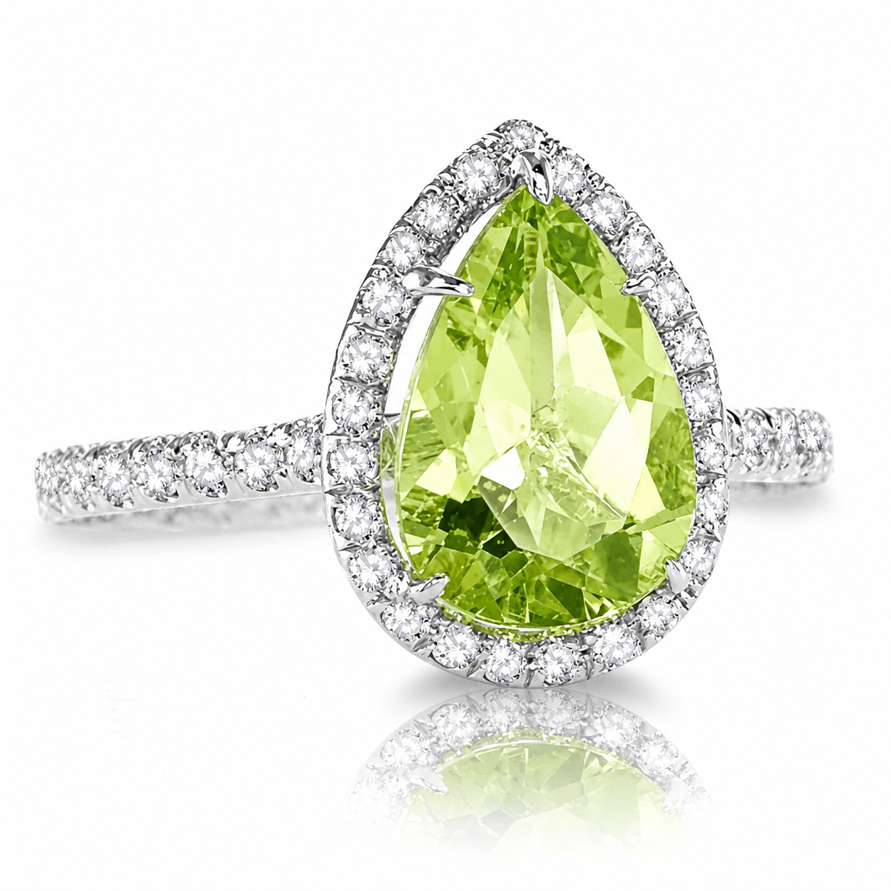 1.8ct Platinum & Green Peridot Diamond Halo Ring