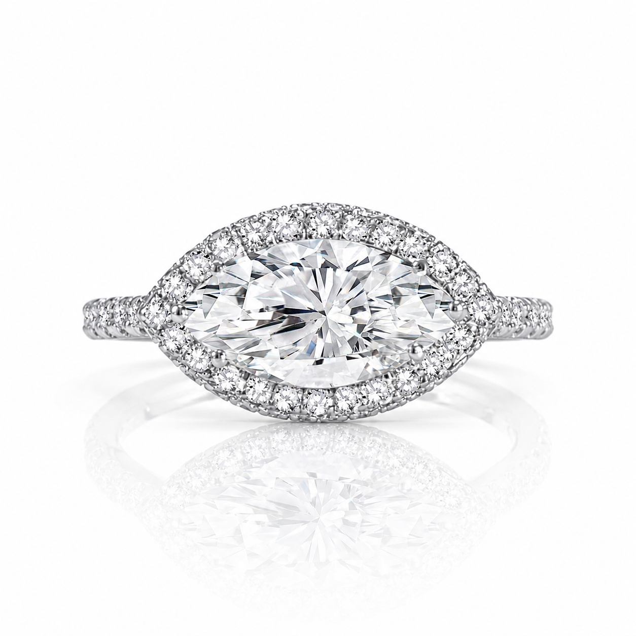 Platinum Natural Diamond Marquise Cut East West  Bridal Engagement Ring