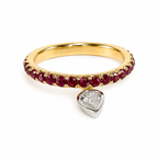 18k White & Rose Gold Natural Ruby Dangle Drop / Pear Shape Diamond Charm Ring