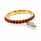 18k White & Rose Gold Natural Ruby Dangle Drop / Pear Shape Diamond Charm Ring
