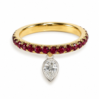 18k White & Rose Gold Natural Ruby Dangle Drop / Pear Shape Diamond Charm Ring