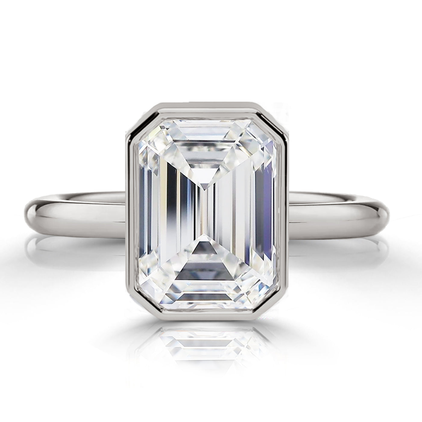 18k Yellow Gold Emerald Cut Diamond Bezel Set Solitaire