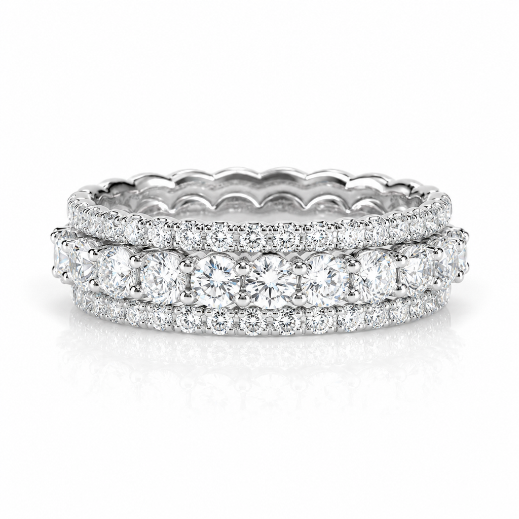 18k White Gold Natural Diamond Scalloped Bridal Engagement Band Ring